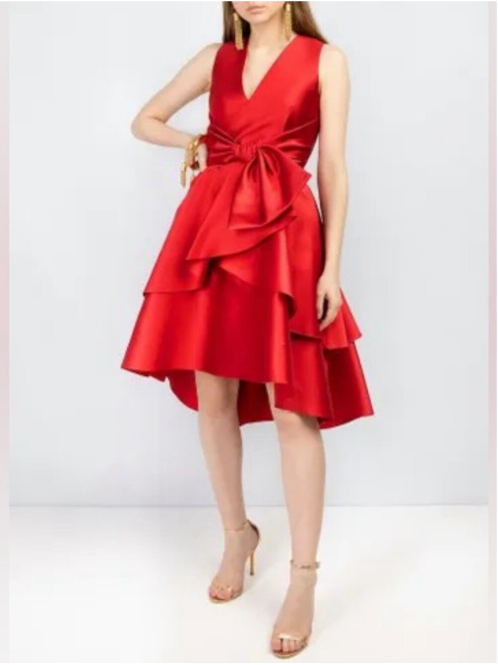 Alberta Ferretti Red V-Neck Tiered Dress Size 4 BNWT